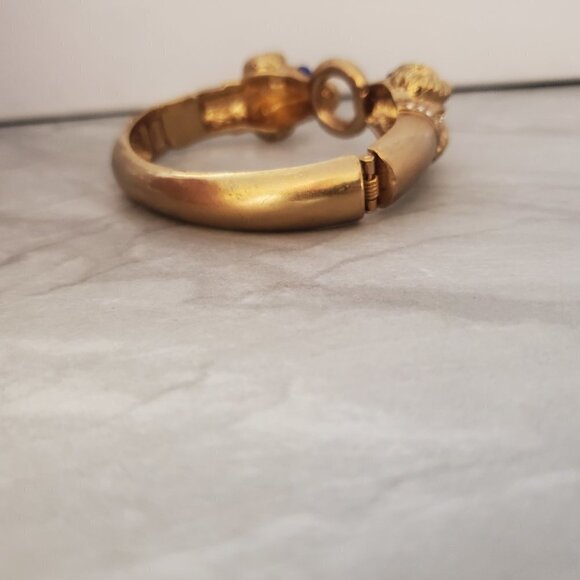 🐏 J.Crew Gold Blue Rhinestones Crystal Pave Ran Hinged Statement Bracelet 🐏 - Picture 4 of 9